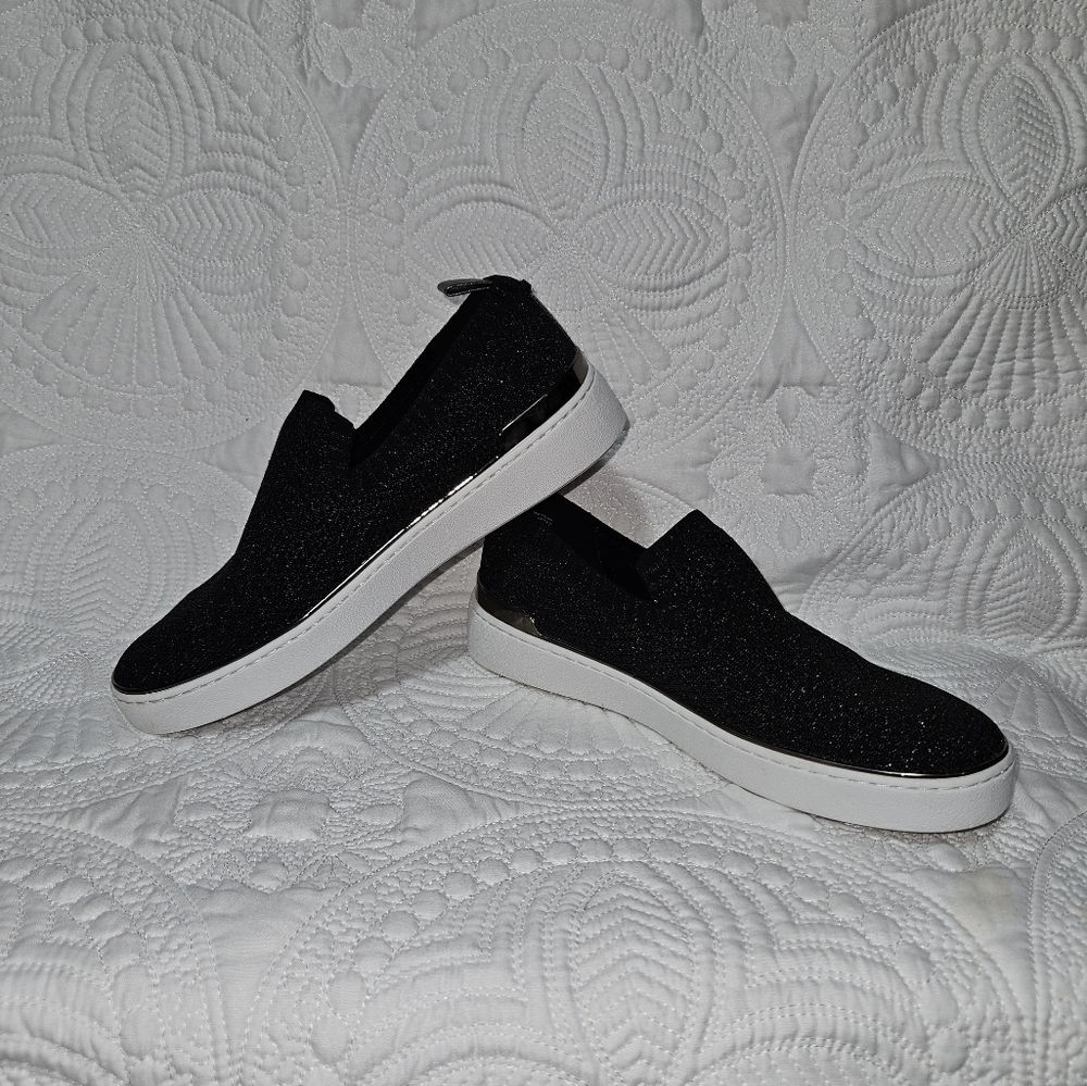 Michael Kors Skyler Slip On Sneakers Metallic Knit Gun Metal